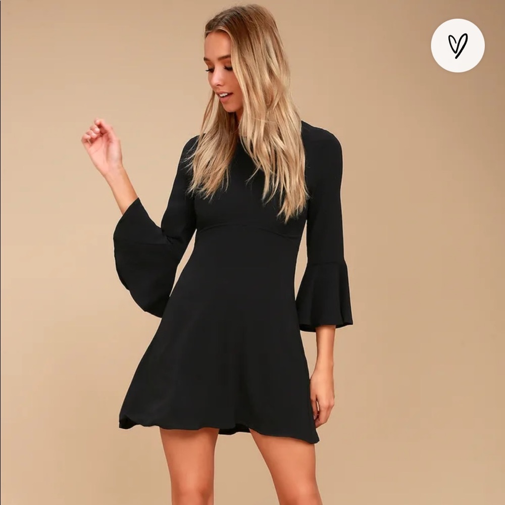 Lulus Center of Attention Black Dress with Bell Sleeves